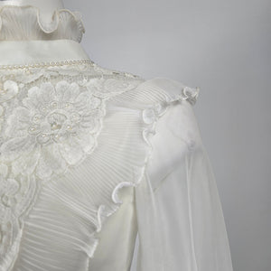 Vintage Party Time Fashions Ivory Lace Ruffle Wedding Gown with Train - Size XS-S