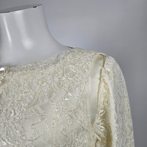 Vintage Ivory Satin Wedding Gown with Long Lace Overlay Vest & Train - Size S/M