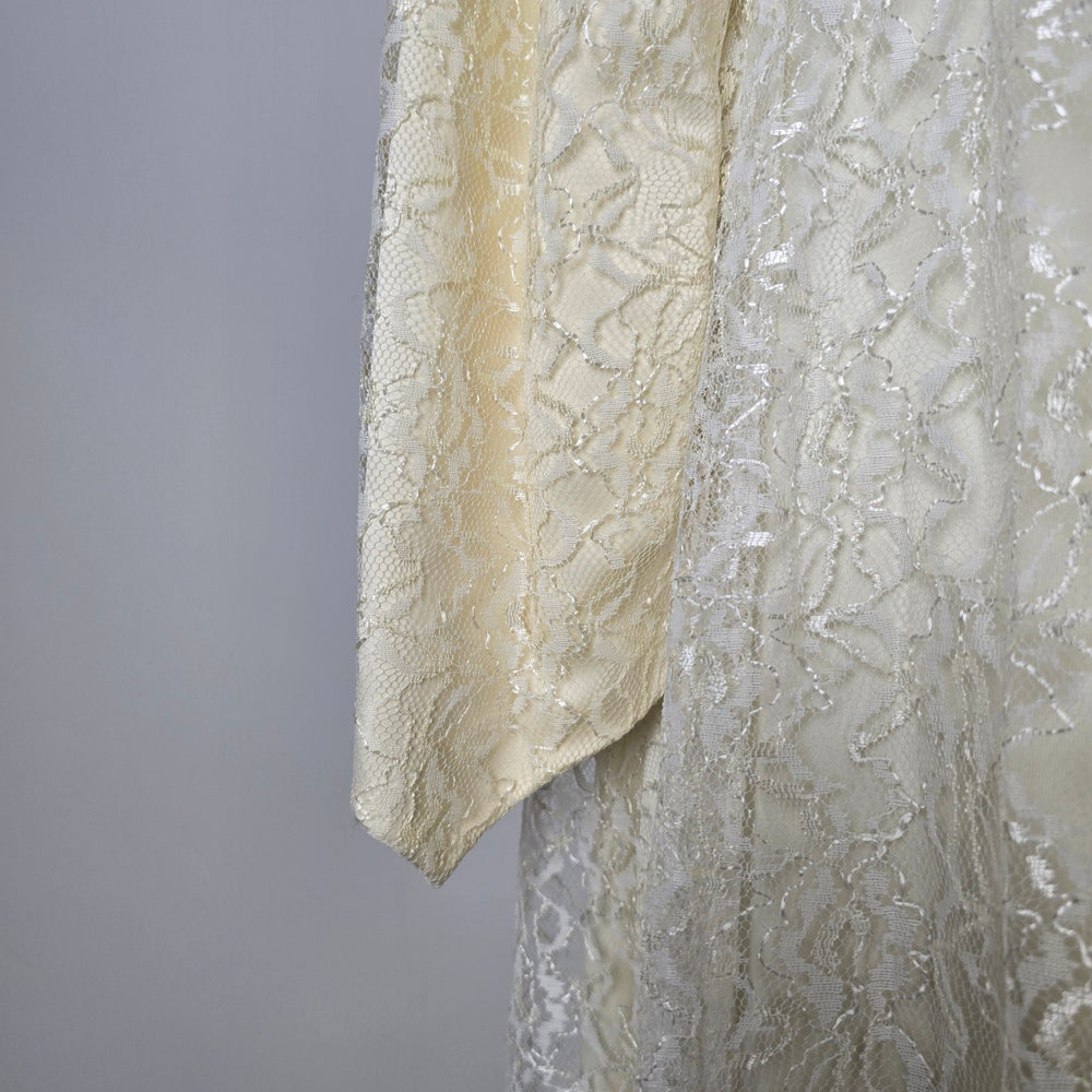 Vintage Ivory Satin Wedding Gown with Long Lace Overlay Vest & Train - Size S/M
