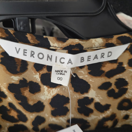 Veronica Beard Leopard Print Silk Blend Ruched Wrap Midi Dress - Size 0