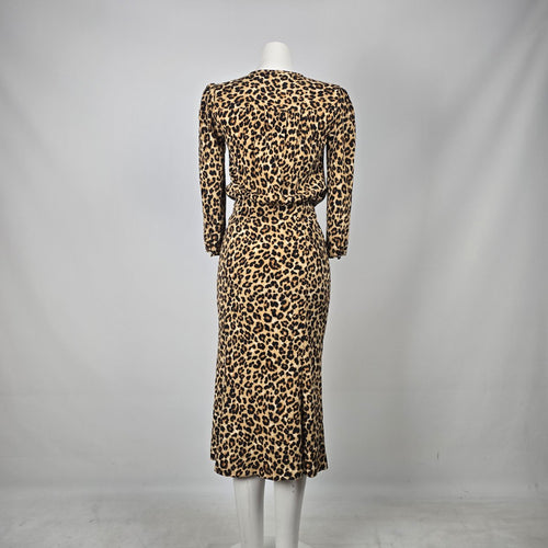 Veronica Beard Leopard Print Silk Blend Ruched Wrap Midi Dress - Size 0