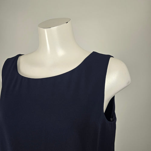 Frank Lyman Navy Blue Rhinestone Trim Ruffle Overlay Jumpsuit - Size 14