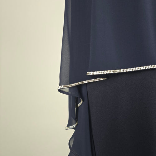 Frank Lyman Navy Blue Rhinestone Trim Ruffle Overlay Jumpsuit - Size 14
