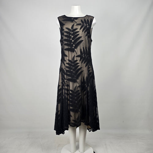 Long Tall Sally Black Fern Embroidered Mesh Midi Dress - Size 16
