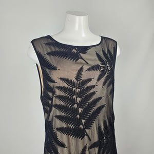 Long Tall Sally Black Fern Embroidered Mesh Midi Dress - Size 16