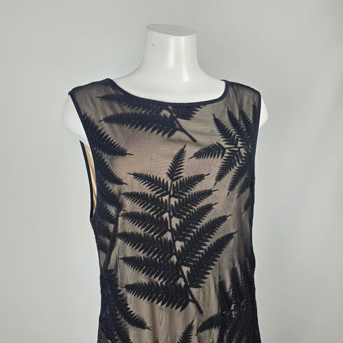 Long Tall Sally Black Fern Embroidered Mesh Midi Dress - Size 16