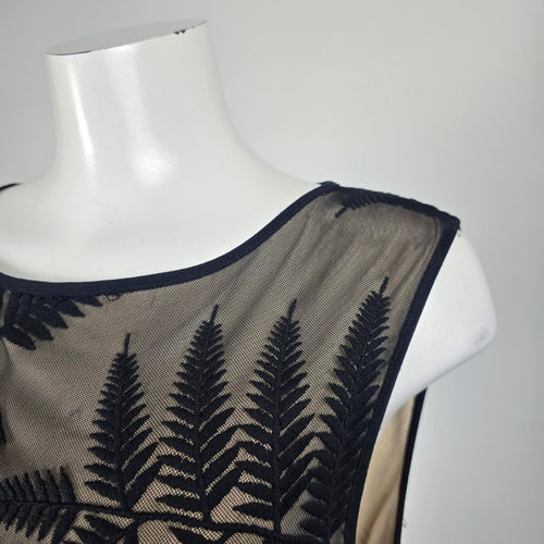 Long Tall Sally Black Fern Embroidered Mesh Midi Dress - Size 16