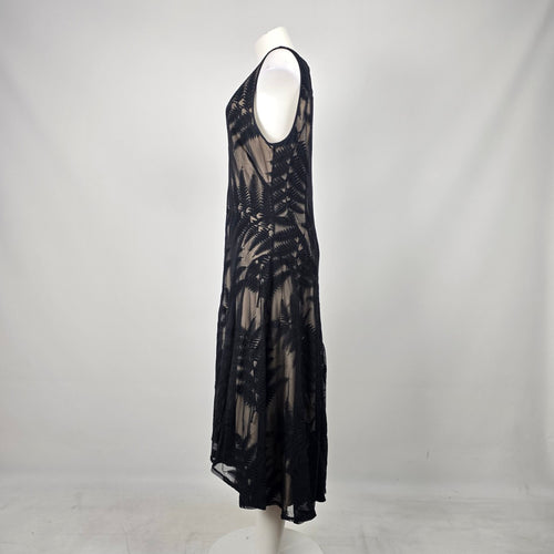 Long Tall Sally Black Fern Embroidered Mesh Midi Dress - Size 16