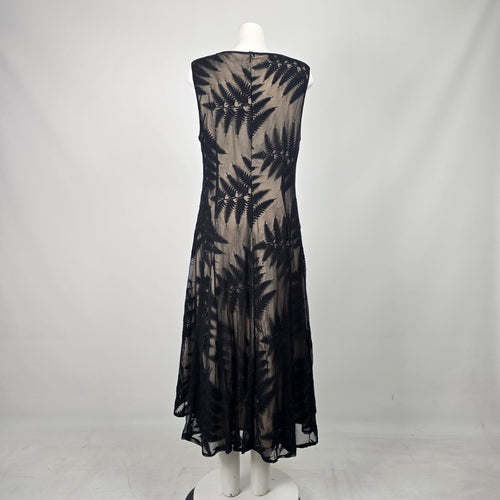 Long Tall Sally Black Fern Embroidered Mesh Midi Dress - Size 16