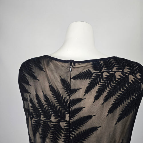 Long Tall Sally Black Fern Embroidered Mesh Midi Dress - Size 16