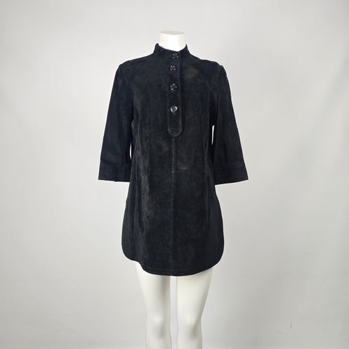 Tristan Black Suede Leather Button Front Tunic Top -  Size L (Fits S/M)