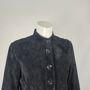 Tristan Black Suede Leather Button Front Tunic Top -  Size L (Fits S/M)