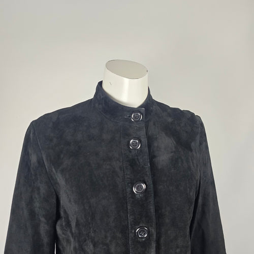 Tristan Black Suede Leather Button Front Tunic Top -  Size L (Fits S/M)