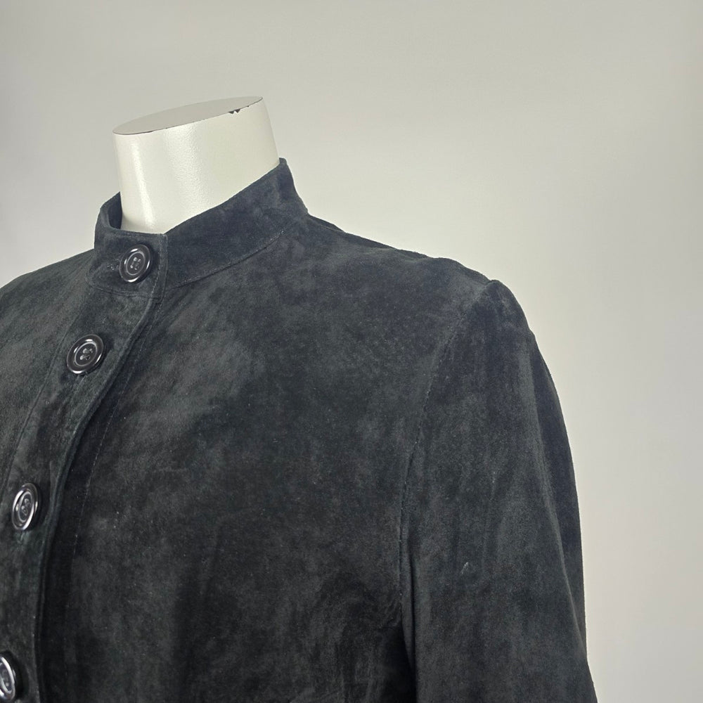 Tristan Black Suede Leather Button Front Tunic Top -  Size L (Fits S/M)