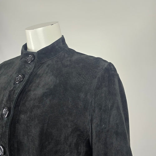 Tristan Black Suede Leather Button Front Tunic Top -  Size L (Fits S/M)