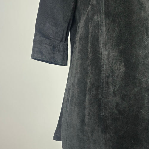 Tristan Black Suede Leather Button Front Tunic Top -  Size L (Fits S/M)