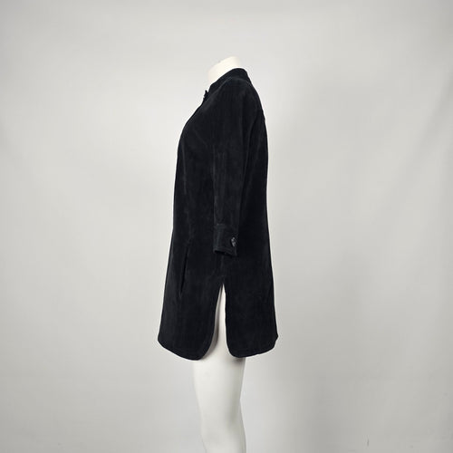 Tristan Black Suede Leather Button Front Tunic Top -  Size L (Fits S/M)