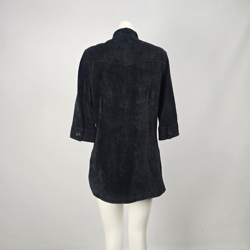 Tristan Black Suede Leather Button Front Tunic Top -  Size L (Fits S/M)