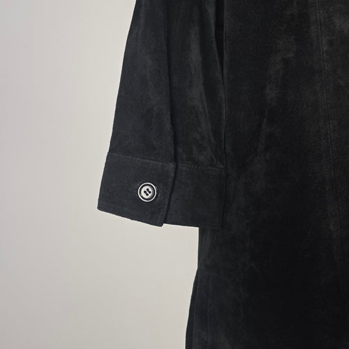 Tristan Black Suede Leather Button Front Tunic Top -  Size L (Fits S/M)