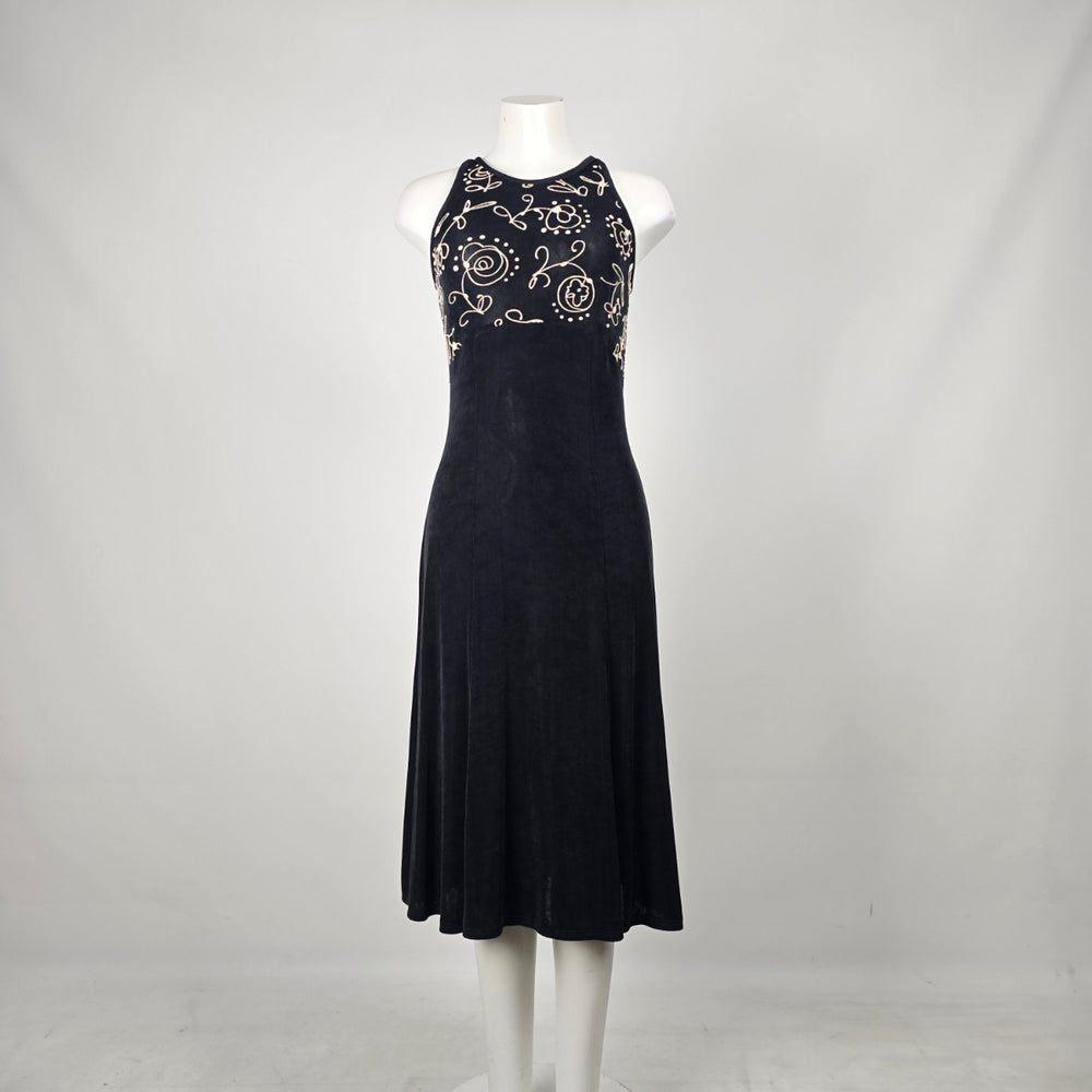 Vintage Joseph Ribkoff Black Slinky Jersey Sleeveless Midi Dress - Size 10