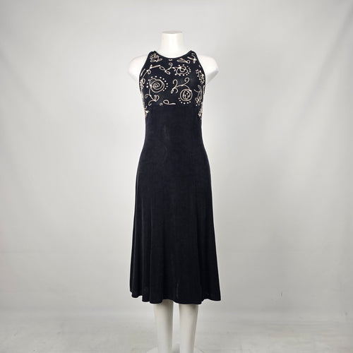 Vintage Joseph Ribkoff Black Slinky Jersey Sleeveless Midi Dress - Size 10