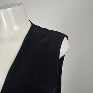 Vintage Authentic Travel Wear Black Corduroy Zip Utility Midi Dress Long Vest - Size M/L