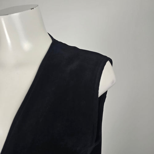 Vintage Authentic Travel Wear Black Corduroy Zip Utility Midi Dress Long Vest - Size M/L