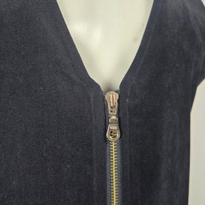 Vintage Authentic Travel Wear Black Corduroy Zip Utility Midi Dress Long Vest - Size M/L