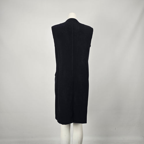 Vintage Authentic Travel Wear Black Corduroy Zip Utility Midi Dress Long Vest - Size M/L