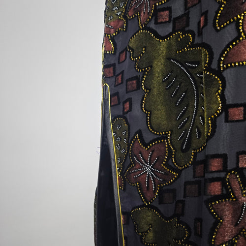 Vintage He Sheng Black Floral Velvet Cheongsam Qipao Maxi Dress Size M/L