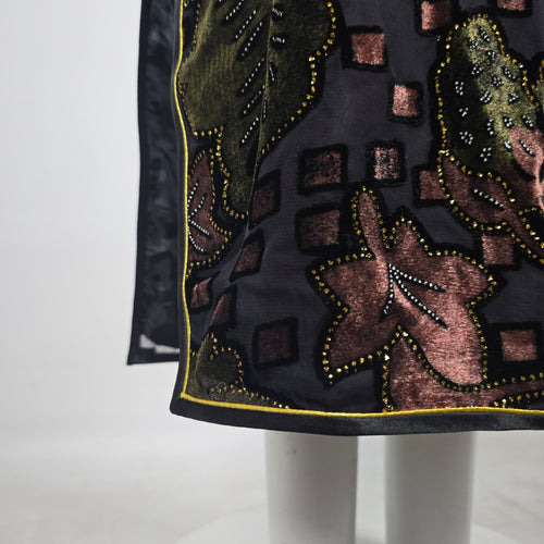 Vintage He Sheng Black Floral Velvet Cheongsam Qipao Maxi Dress Size M/L