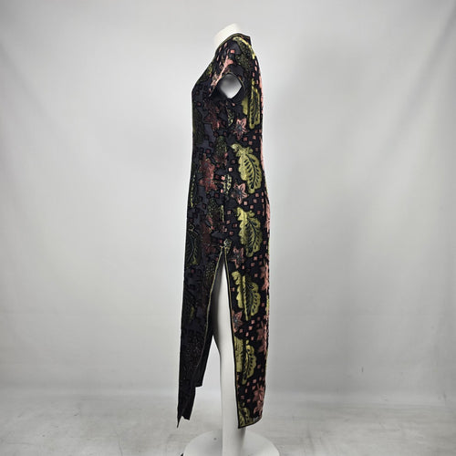 Vintage He Sheng Black Floral Velvet Cheongsam Qipao Maxi Dress Size M/L