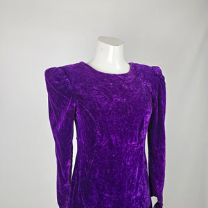 Vintage Orite Petite Purple Velvet Bow Ruffle Midi Dress - Size 7/8