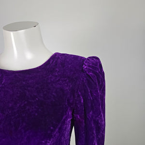 Vintage Orite Petite Purple Velvet Bow Ruffle Midi Dress - Size 7/8