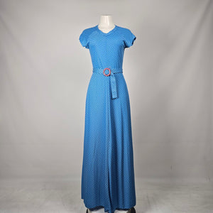 Vintage Junior Bazaar Jeune Boutique Blue Striped Belted Maxi Dress - Size 13