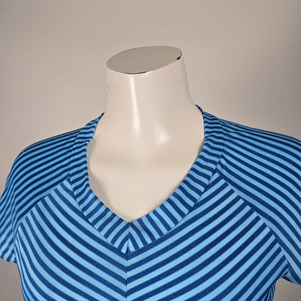 Vintage Junior Bazaar Jeune Boutique Blue Striped Belted Maxi Dress - Size 13
