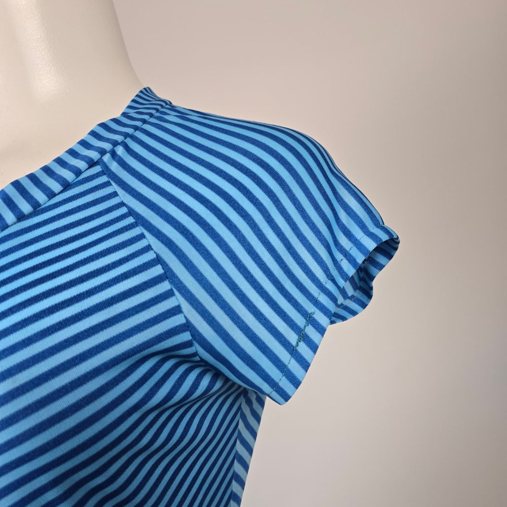 Vintage Junior Bazaar Jeune Boutique Blue Striped Belted Maxi Dress - Size 13