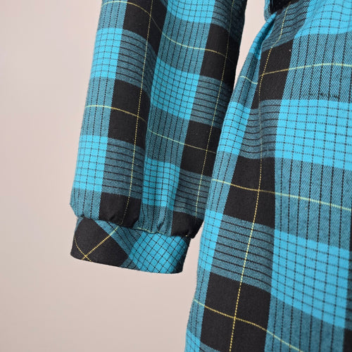 Vintage Blue & Black Plaid Bow Collar Belted Midi Dress - Size M/L