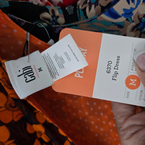 Cabi Reversible Orange Floral Flip Midi Dress - Size M
