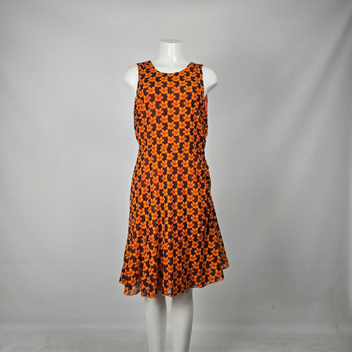 Cabi Reversible Orange Floral Flip Midi Dress - Size M