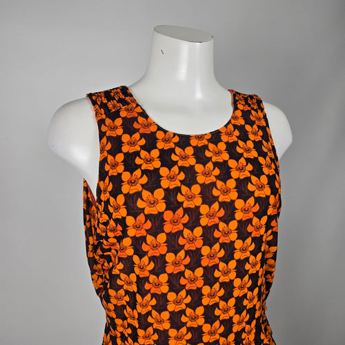 Cabi Reversible Orange Floral Flip Midi Dress - Size M