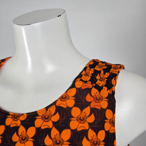Cabi Reversible Orange Floral Flip Midi Dress - Size M