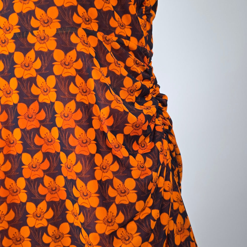 Cabi Reversible Orange Floral Flip Midi Dress - Size M