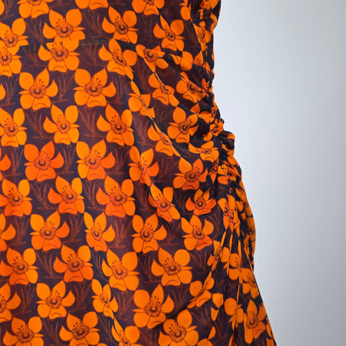 Cabi Reversible Orange Floral Flip Midi Dress - Size M