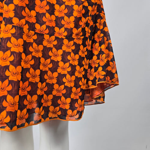 Cabi Reversible Orange Floral Flip Midi Dress - Size M