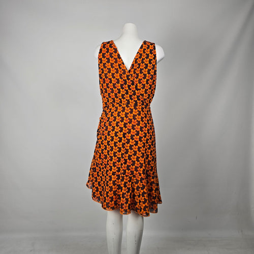 Cabi Reversible Orange Floral Flip Midi Dress - Size M