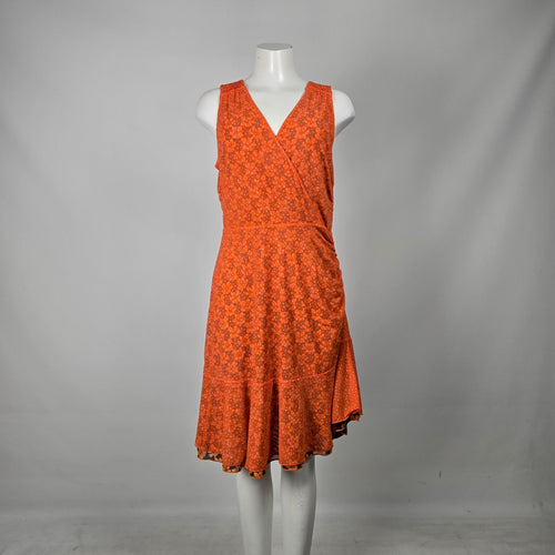 Cabi Reversible Orange Floral Flip Midi Dress - Size M