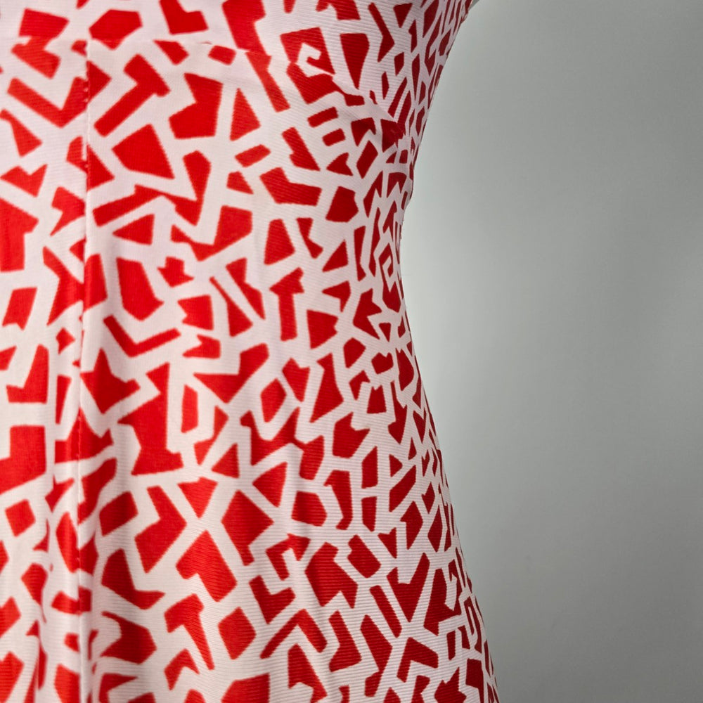 Vintage Red & White Geometric Halter Keyhole Maxi Dress - Size XS/S