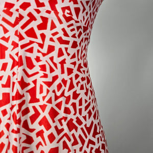 Vintage Red & White Geometric Halter Keyhole Maxi Dress - Size XS/S