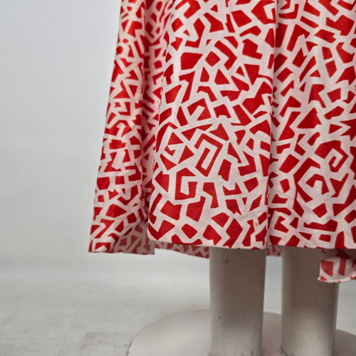 Vintage Red & White Geometric Halter Keyhole Maxi Dress - Size XS/S